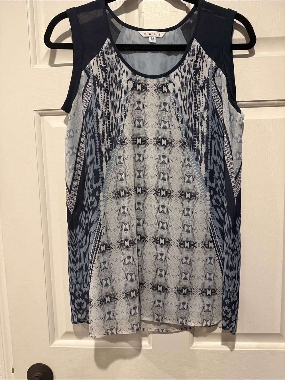 CAbi Navy and Light Blue Patterned Sleeveless Tank